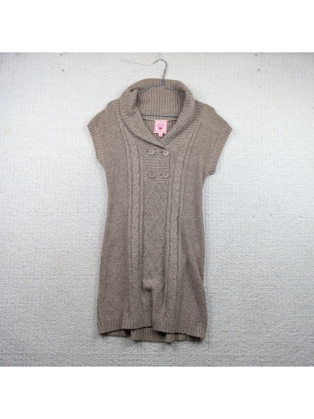 Y2K Pink Republic Brown Cable Knit Short Sleeve Sweater Cowl Neck Cozy Wom Sz L